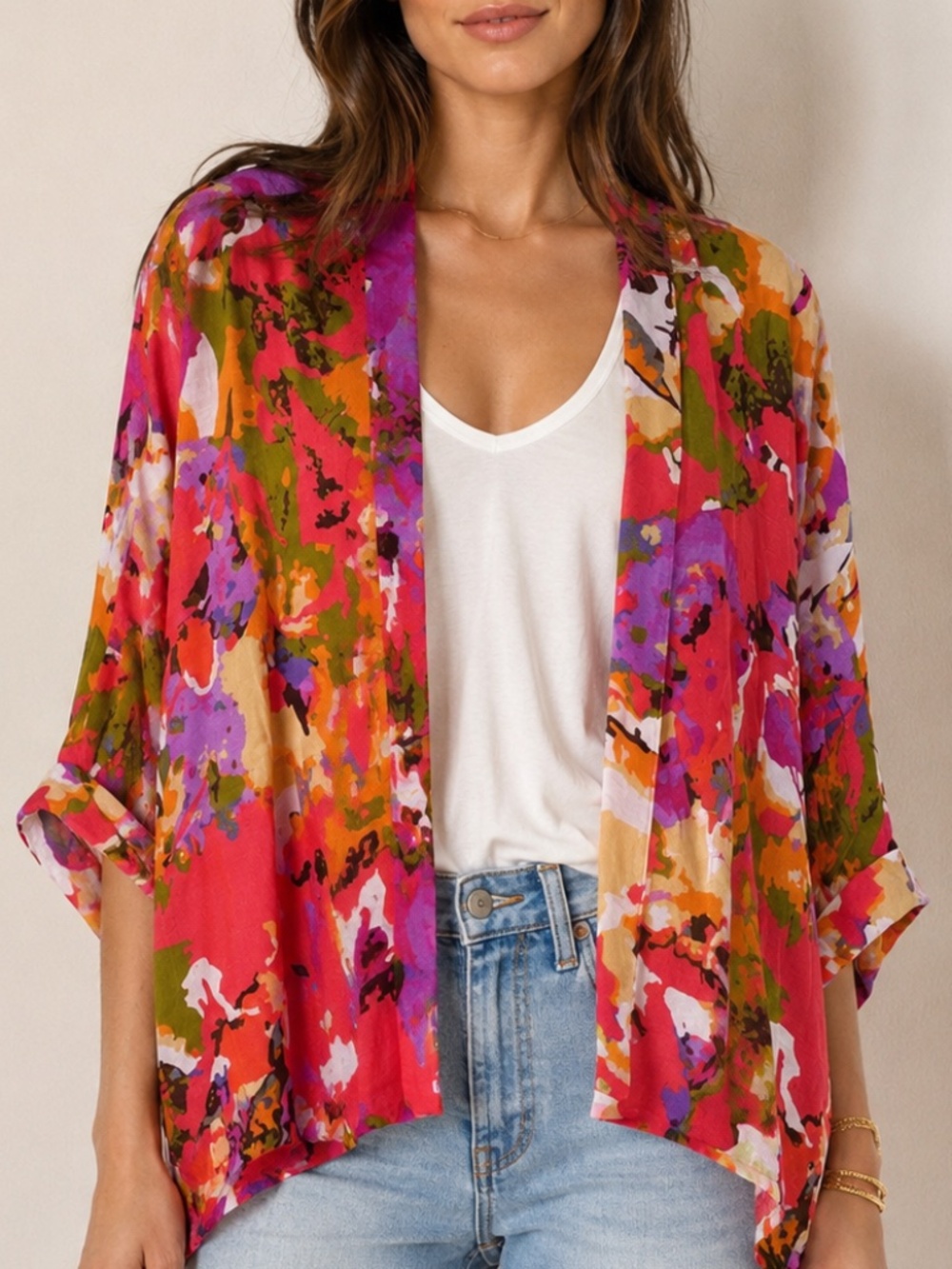 Bl^NK London Floral Kimono Jacket One Size Multicolor Boho Resort Wear
